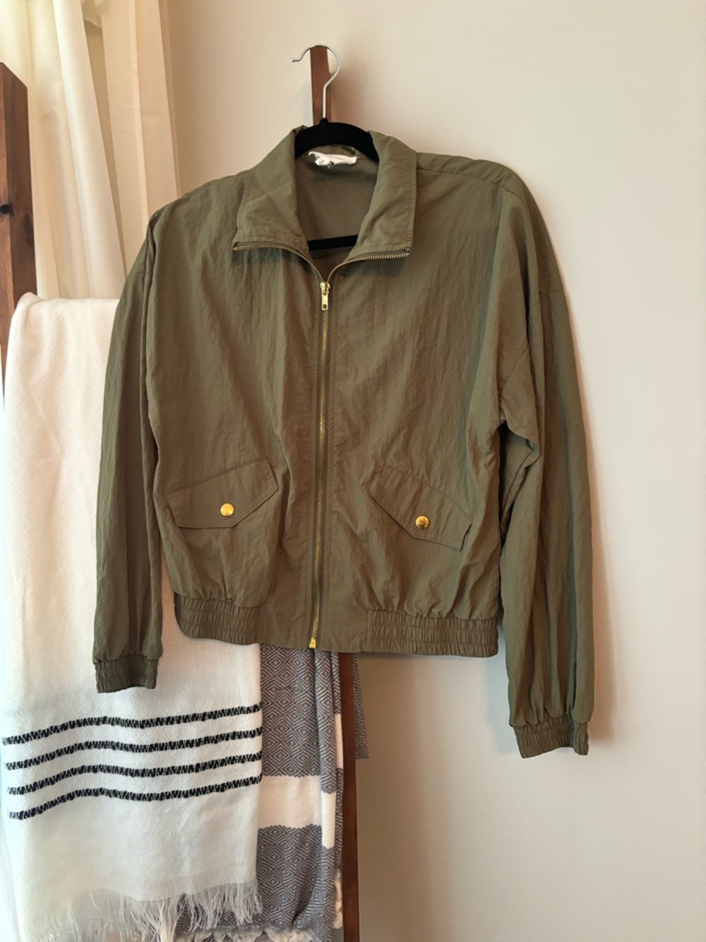 mine Olive Green Zip Jacket with Gold Hardware